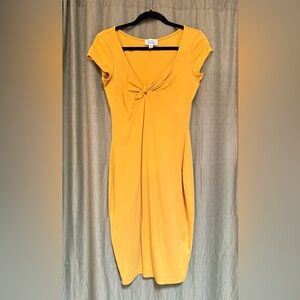 Unique Vintage Mustard Knot-Front Midi Dress